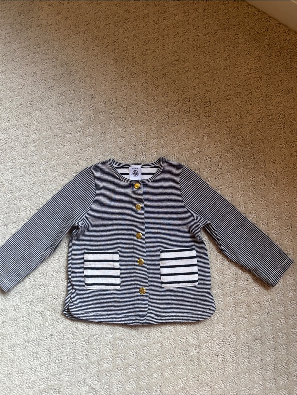 Petit Bateau Navy and White Striped Button Kids Cardigan
